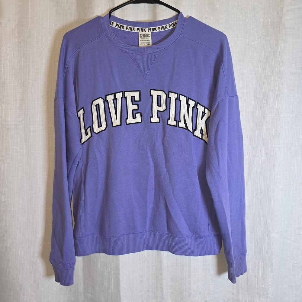 Victoria Secret Pink Womens XS Purple Love Pink Cropped Sweatshirt Pullover